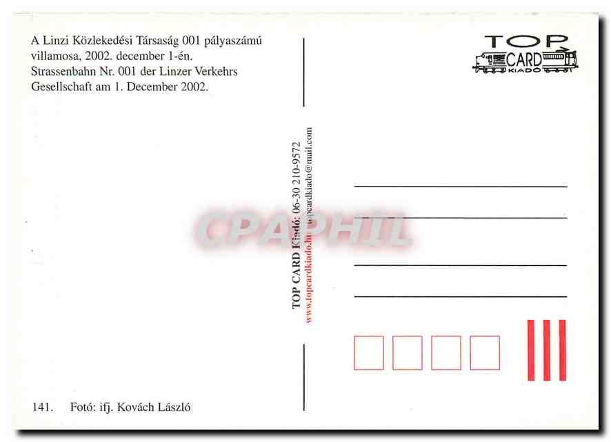 CPM Strassenbahn Nr.001 der Linzer Verkehrs Gesellschaft am 1. December 2002 — Verso