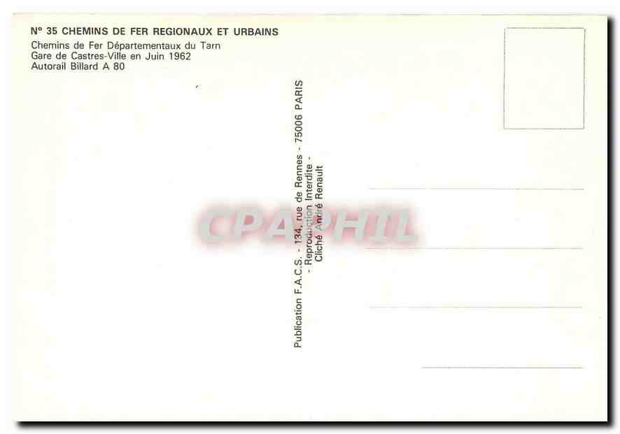 CPM Chemins de Fer Departamentaux du Tarn Gare de Castres-Ville en Juin 1962 — Verso