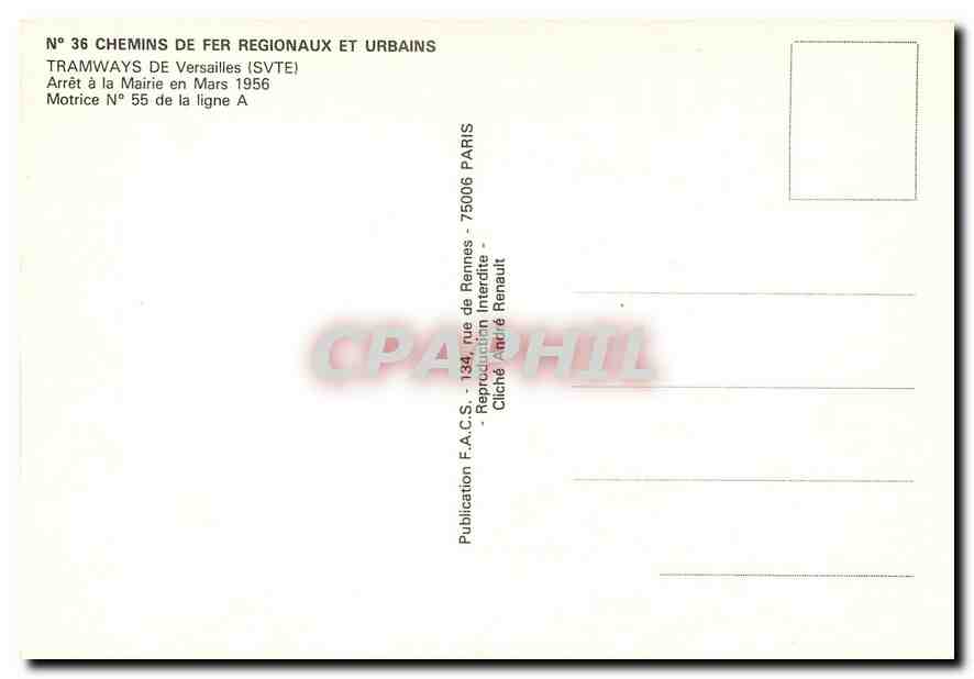CPM Tramways de Versailles (SVTE) Arret a la Mairie en Mars 1956 — Verso