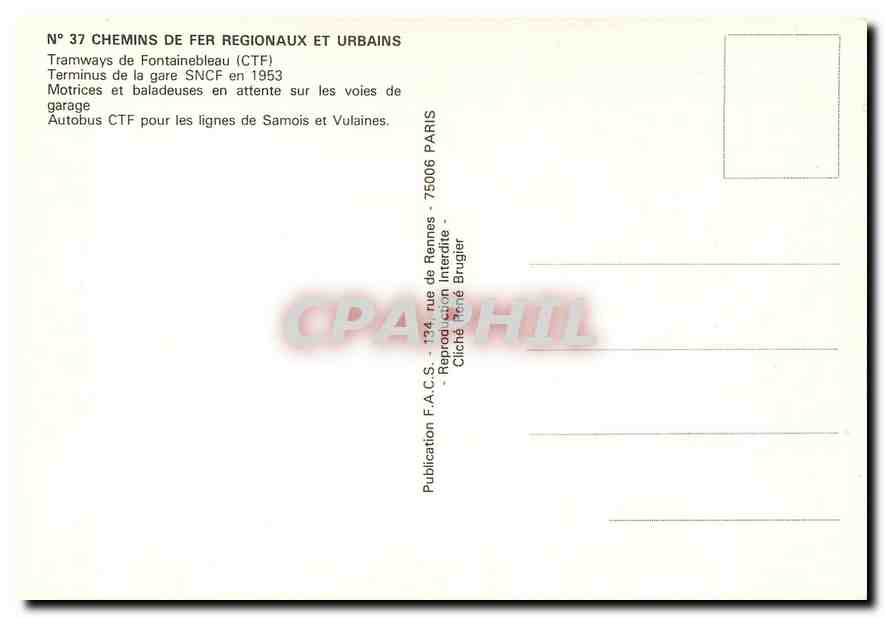 CPM Tramways de Fontainebleau (CTF) Terminus de la garde SNCF en 1953 — Verso