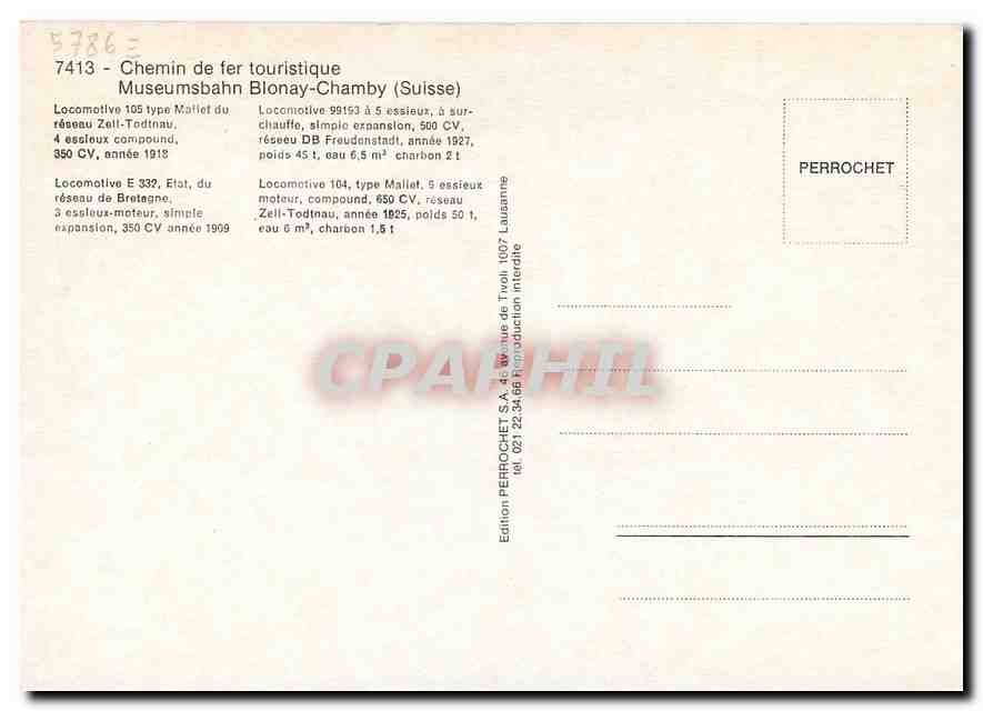 CPM Chemin de fer touristique Museumsbahn Blonay-Chamby (Suisse) — Verso