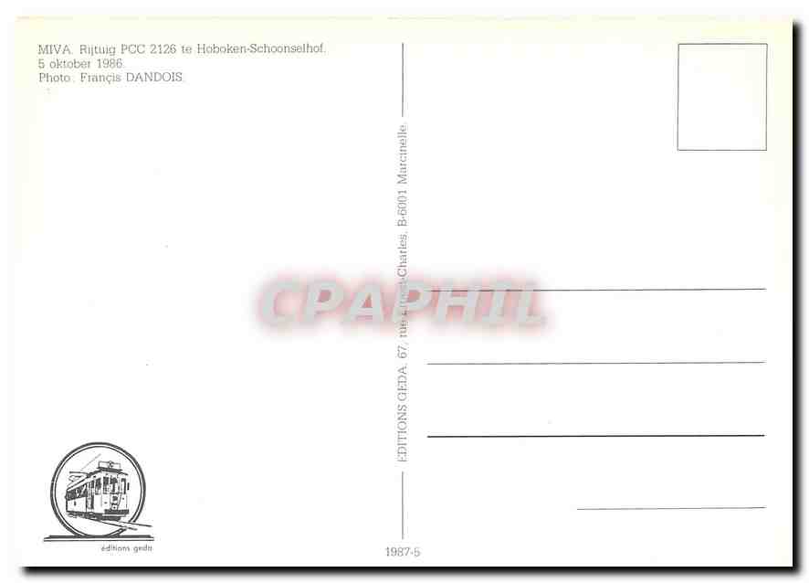 CPM MIVA. Rijtuig PCC 2126 te Hoboken-Schoonselhof. 5 oktober 1986 — Verso