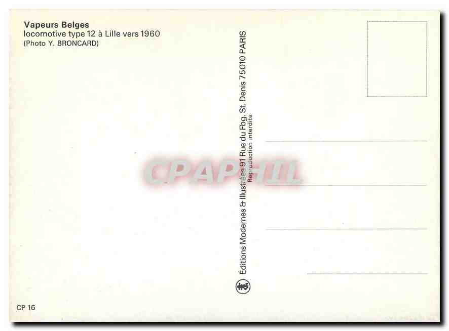 CPM Vapeurs Belges locomotive type 12 a Lille — Verso