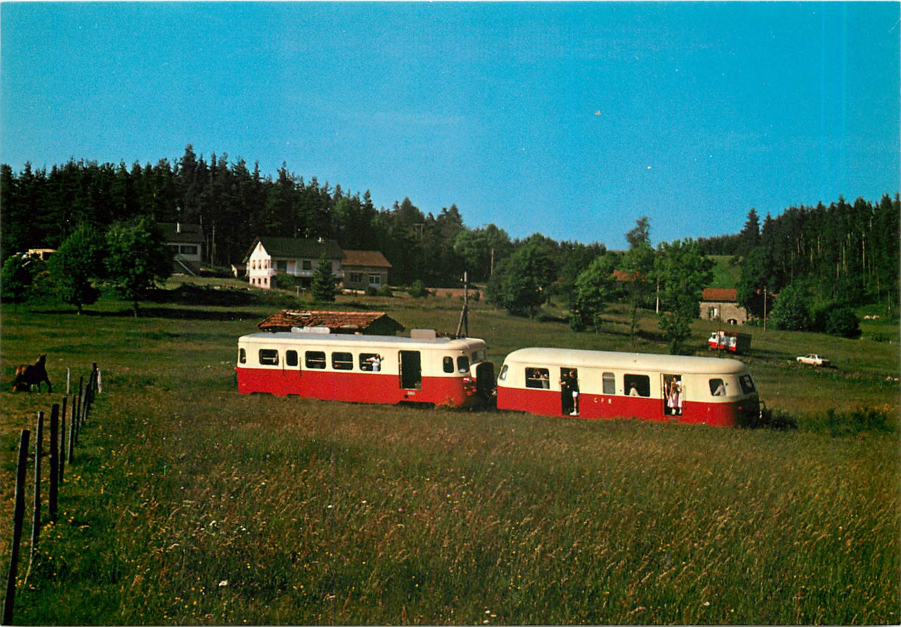 Autorail et remorque à Trifoulou — Haut Vivarais — Édition Y. Granger