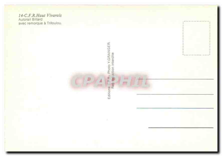Autorail et remorque à Trifoulou — Haut Vivarais — Édition Y. Granger — Achterkant