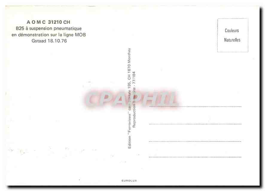 CPM B25 a suspension pneumatique en demonstration sur la ligne MOB Gstaad 18.10.76 — Verso