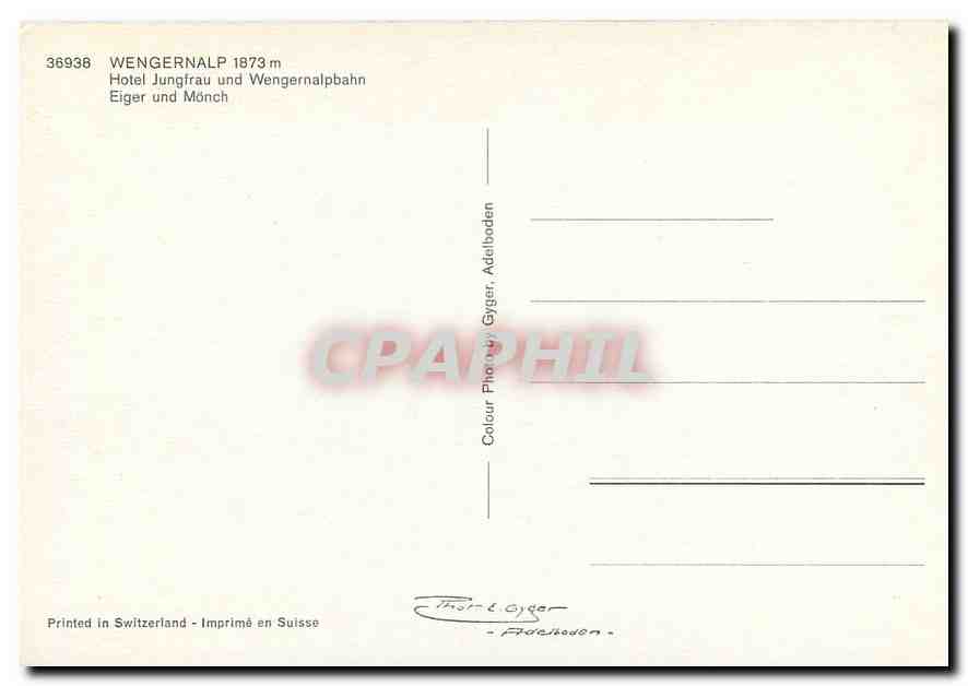CPM Wengerlnalp 1873m Hotel Jungfrau und Wengernalpbahn Eiger und Moench — Rückseite
