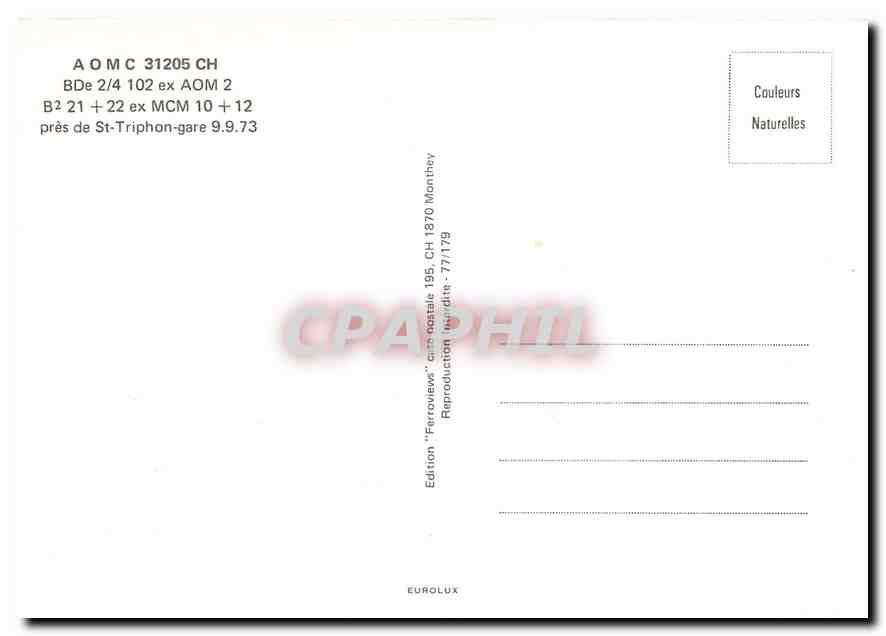 CPM BDe 2/4 102 pres de St. Triphon-gare 9.9.73 — Verso