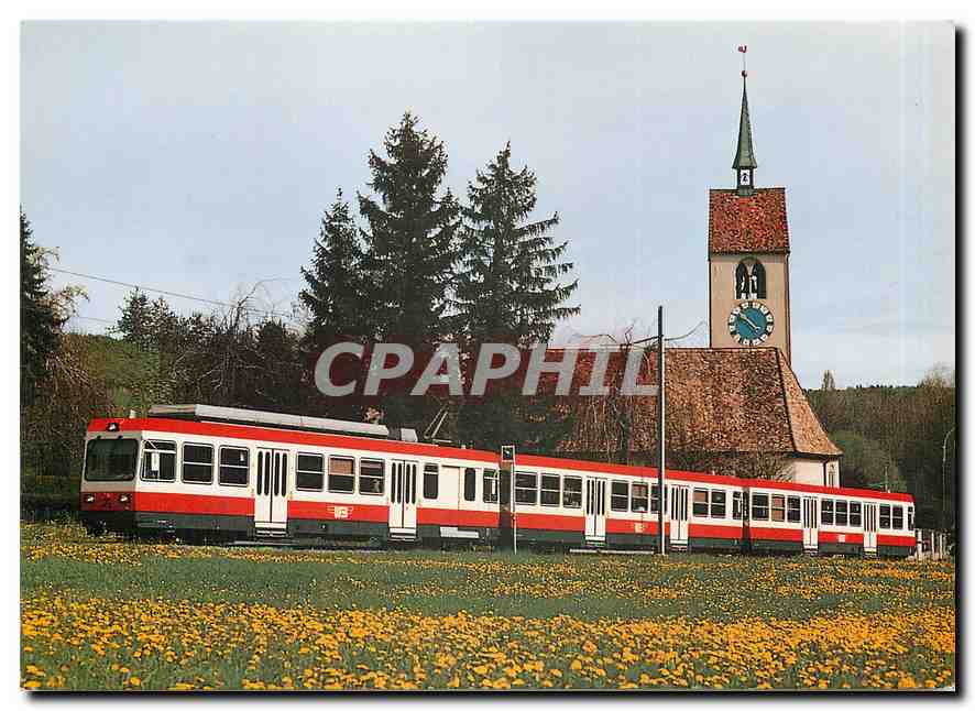 CPM Neuer Pendelzug der Waldenburgerbahn vor der Kirche ST. Peter in Oberdof
