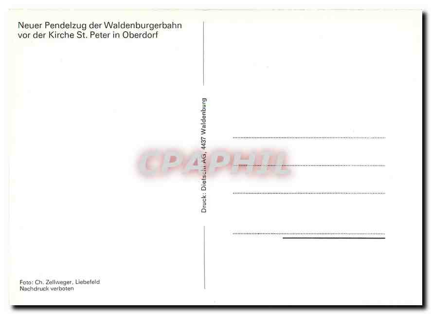 CPM Neuer Pendelzug der Waldenburgerbahn vor der Kirche ST. Peter in Oberdof — Verso