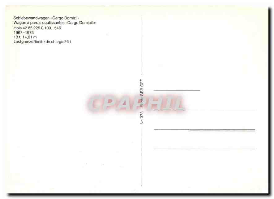 CPM Wagon a parois coulissantes ''Cargo Domicile'' Hbis 42 85 225 0  100 546 — Verso