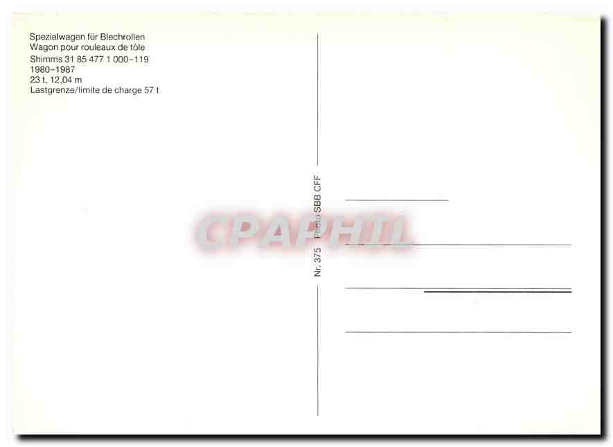 CPM Wagon pour rouleaux de tole Shimms 31 85 477 1 000 119 — Verso