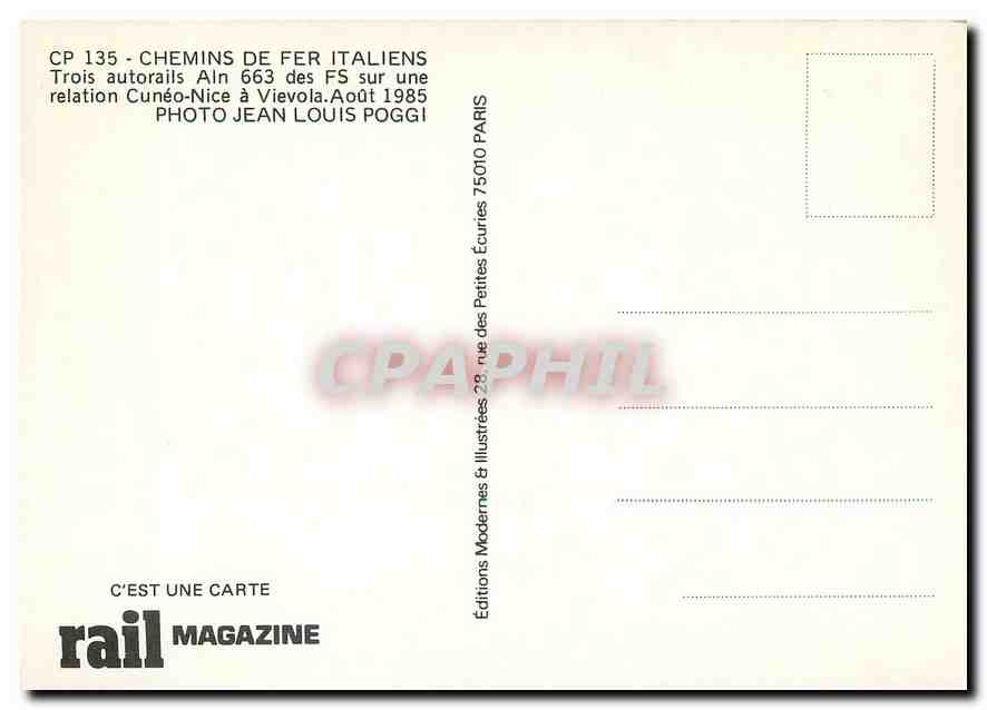 CPM CP 135- Chemins de Fer Italiens — Verso