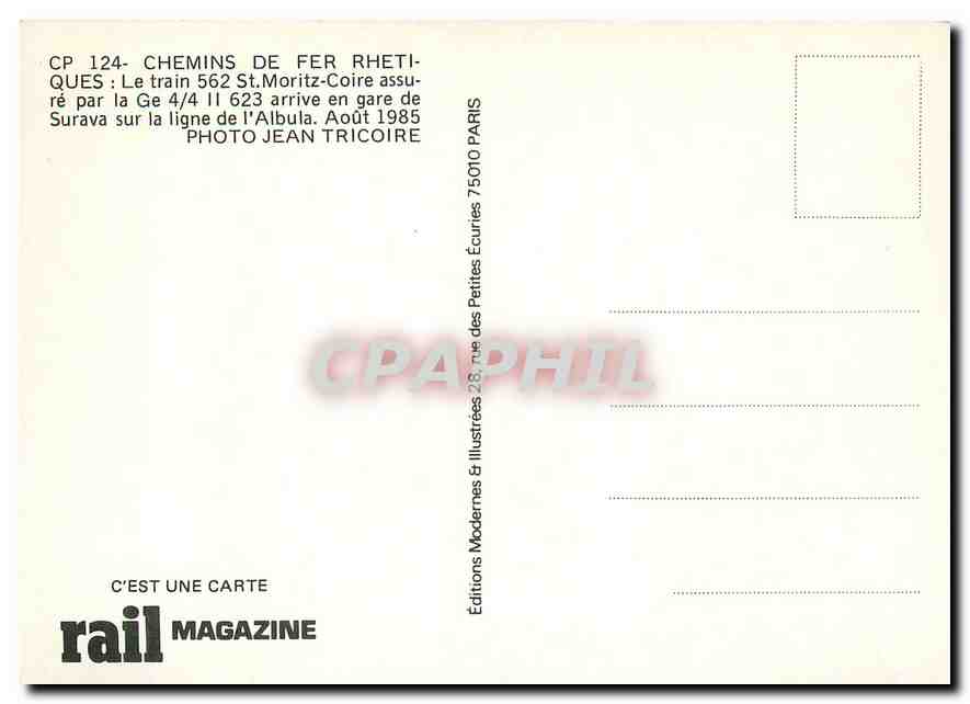 CPM CP 124- Chemins de Fer Rhetiques — Verso