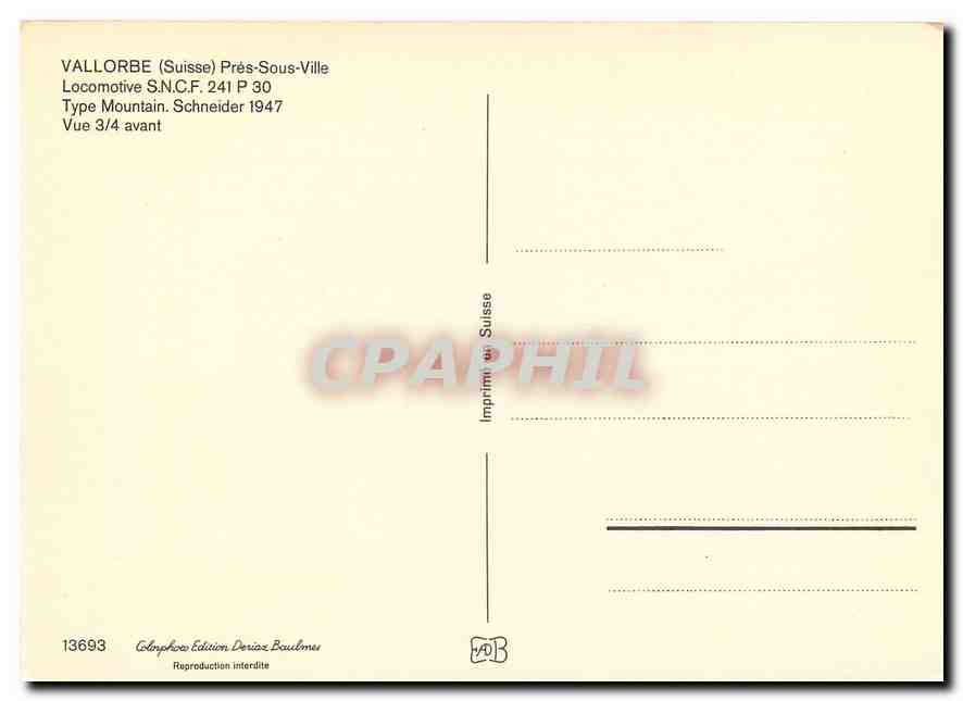 CPM Vallorbe (suisse) Pres-Sous-Ville Locomotive S.N.C F. 241 P30 — Verso