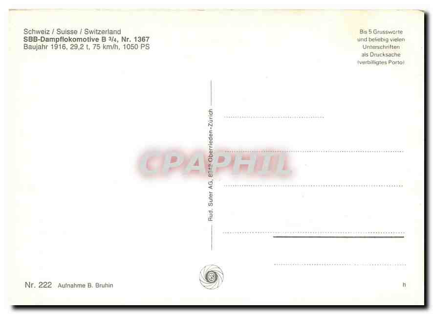 CPM Suisse SBB-Dampflokomotive B 3/4 Nr.1367 — Verso