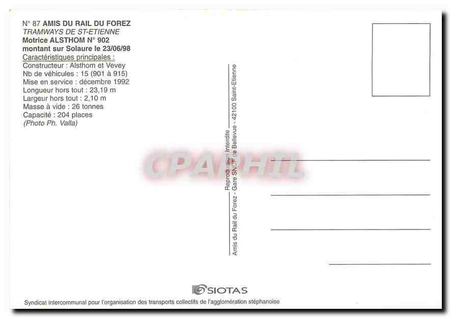 CPM Tramways de St-Etienne Motrice ALSTHOM Nr. 902 — Verso