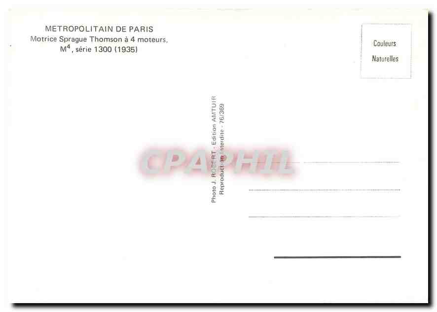 CPM Metropolitain de Paris Motrice Sprague Thomson a 4 moteurs — Verso