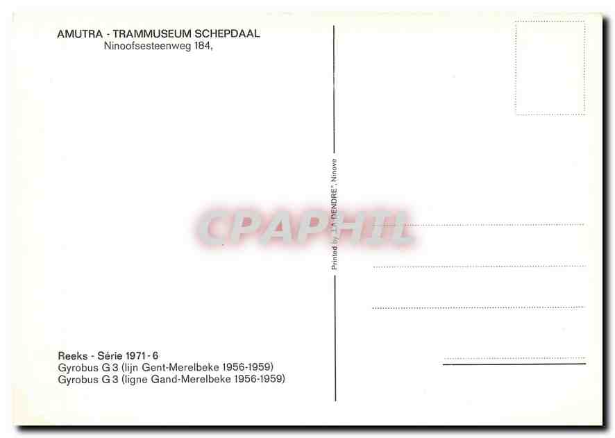 CPM AMUTRA - TRAMMUSEUM SCHEPDAAL Gyrobus G3 (ligne Gand-Merelbeke 1956-1959) — Verso