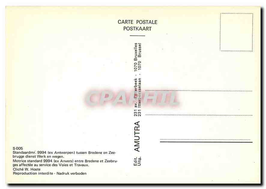 CPM Motrice Standard 9994 (ex Anvers) entre Bredene et Zeebruges affectee au service des Voies et Tr — Verso