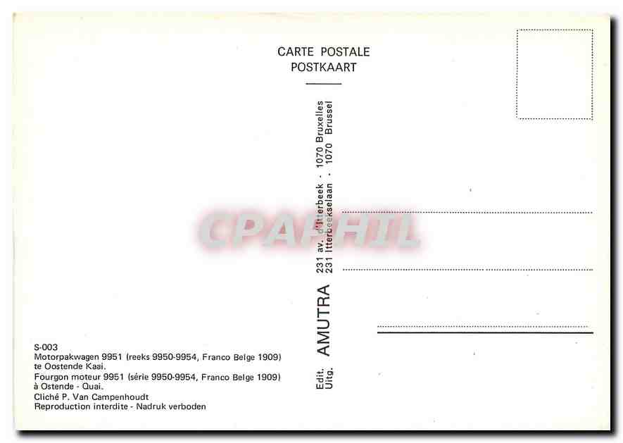 CPM Fourgon moteur 9951 (serie 9950-9954  Franco Belge 1909) a Ostende-Quai — Verso