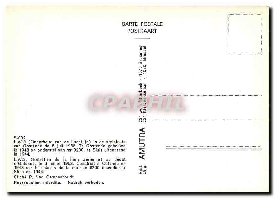 CPM L.W.3. (Entretien de la ligne aerienne) au depot d'Ostende  le 6 juillet 1958. — Verso