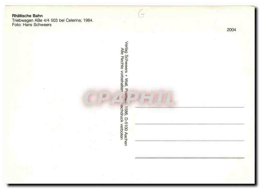 CPM Rhaetische Bahn Triebwagen ABe 4/4 503 bei Celerina 1984 — Verso