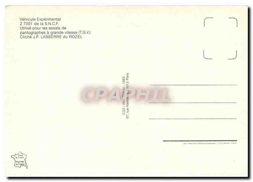 CPM Vehicule Experimental Z 7001 de la S.N.C.F — Verso