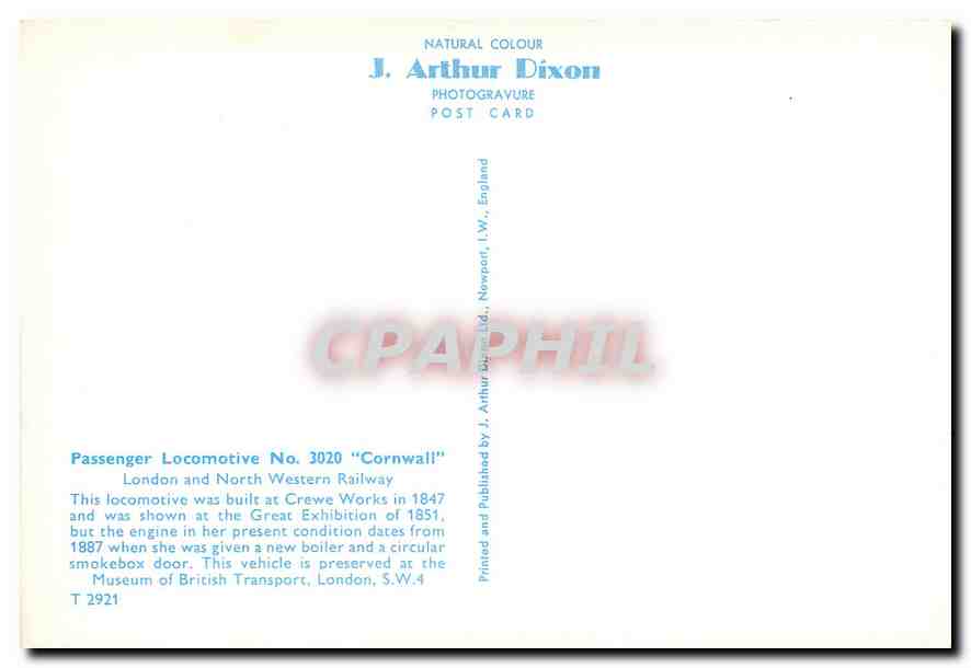 CPM Passenger Locomotive No.3020 "Cornwall" — Verso