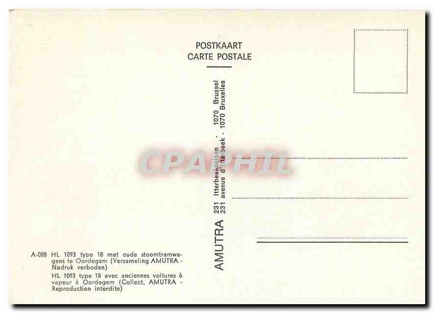 CPM HL 1093 type 18 avec anciennes voitures a vapeur a Oordegem — Verso