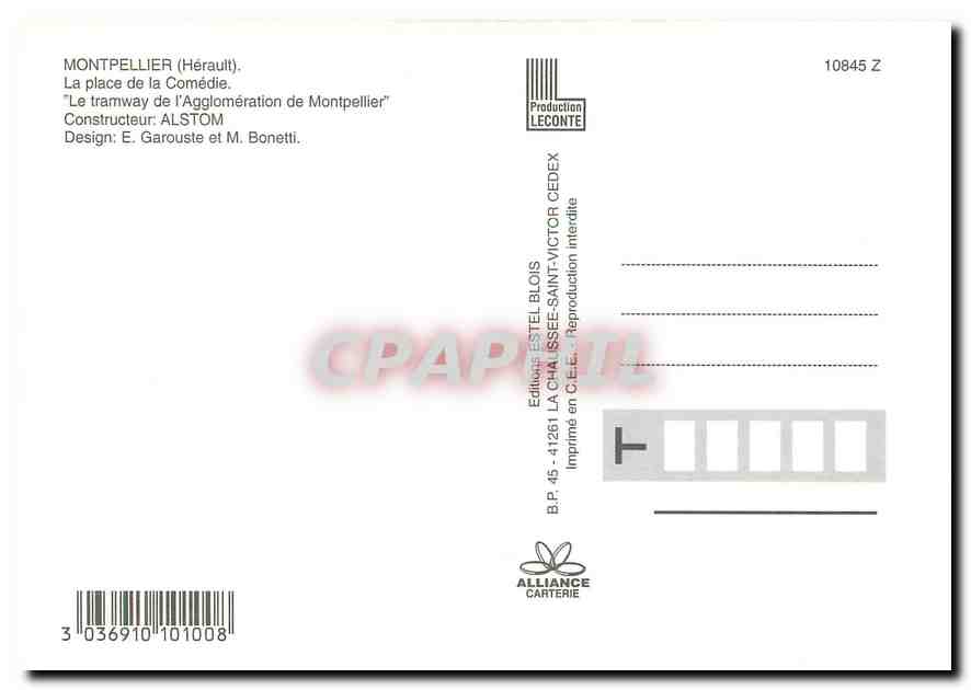 CPM Montpellier La Place de la Comedie — Verso