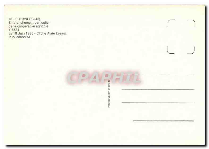 CPM Pithiviers (45) Embranchement particulier de la cooperative agricole — Verso