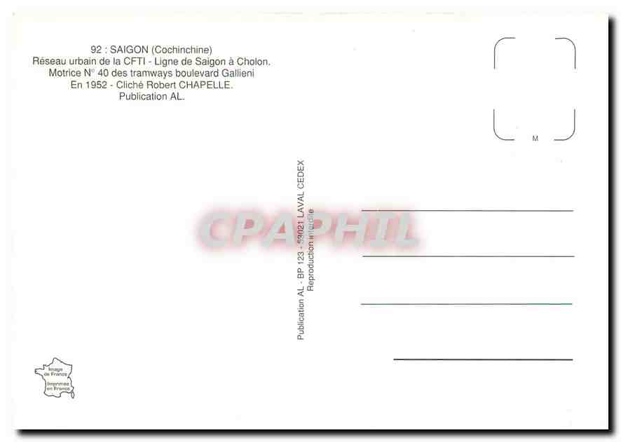CPM Saigon (Cochinchine) Reseau urbain de la CFTI - Ligne de Saigon a Cholon — Verso