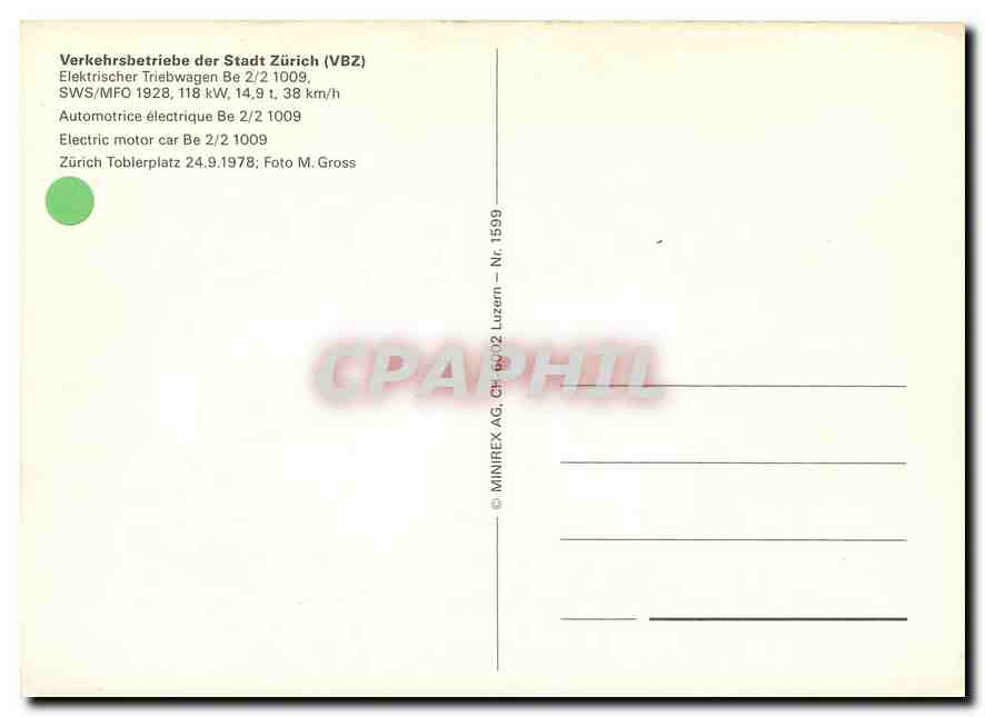 CPM Electric motor car Be 2/2 1009 — Verso