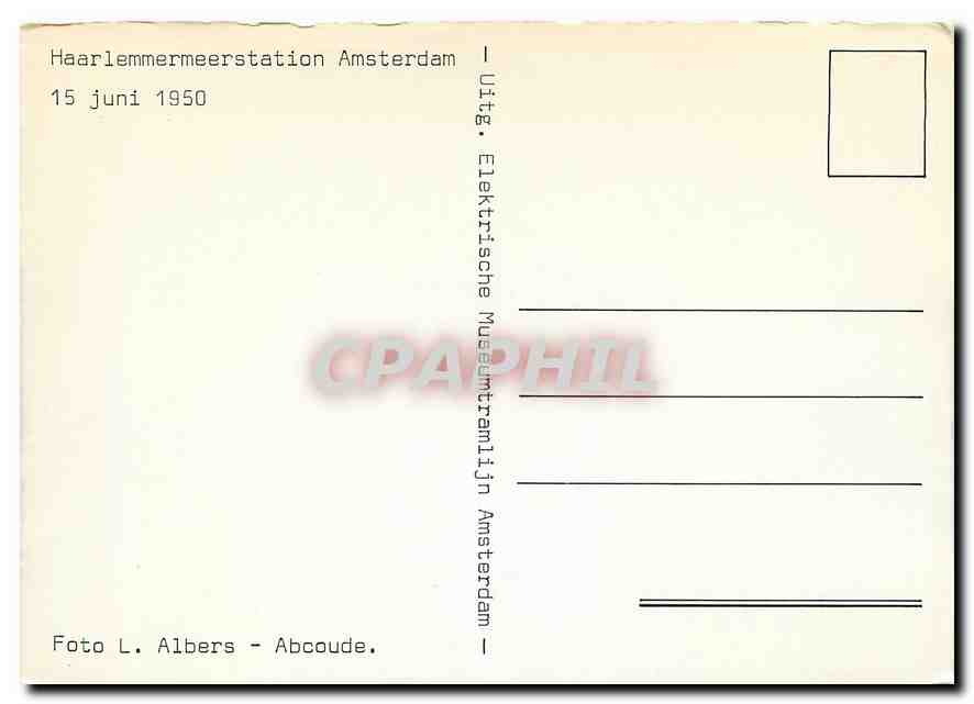 CPM Haarlemmermeerstation Amsterdam 15 juni 1950 — Verso