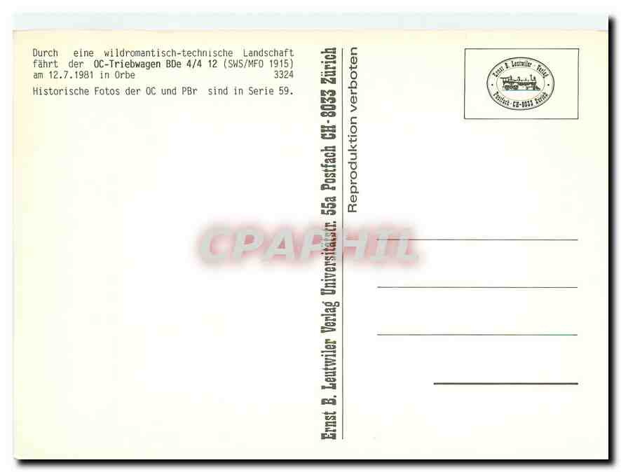 CPM Durch eine wildromantisch-technische Landschaft faehrt der OC-Triebwagen BDe 4/4 12 am 12.7.1981 — Verso
