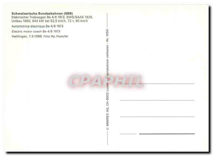CPM Electric motor coach Be 4/6 1613 — Verso