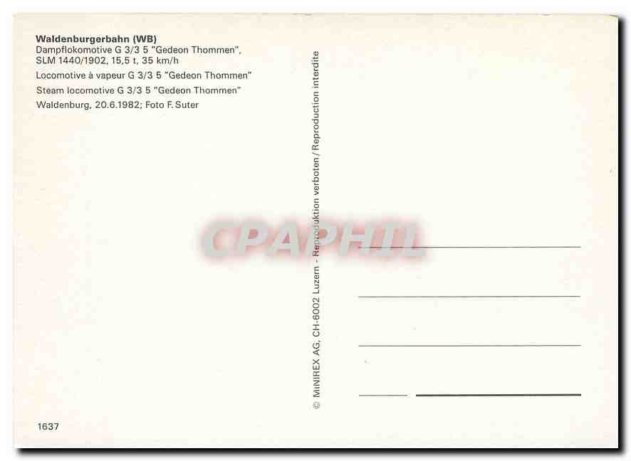 CPM Steam Locomotive G 3/3 5 "Gedeon Thommen" — Verso
