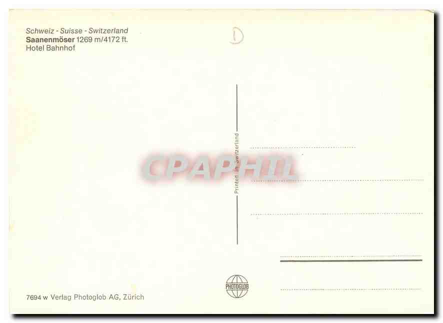 CPM Saanenmoeser 1269m Hotel Bahnhof — Verso