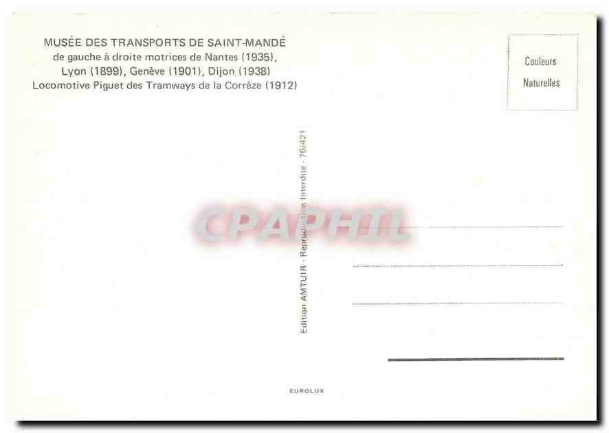 CPM Musee des Transports de Saint-Mande — Verso