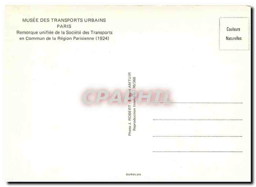 CPM Remorque unifiee de la Societe des Transports en Commun de la Region Parisienne (1924) — Rückseite
