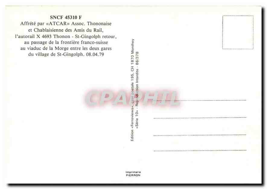 CPM SNCF 45310 F — Verso