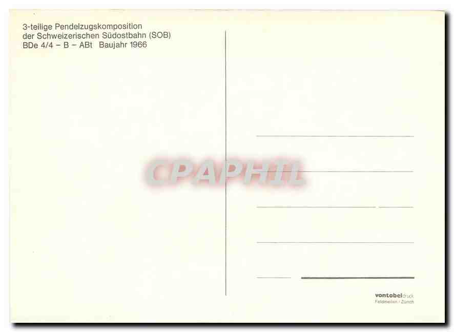 CPM 3-teilige Pendelzugskomposition der Schweizerichen Suedostbahn (SOB) — Verso