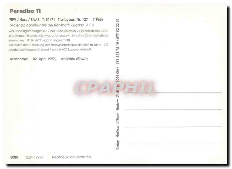 CPM Paradiso TI Trolleybus Nr. 127 (1966) — Back