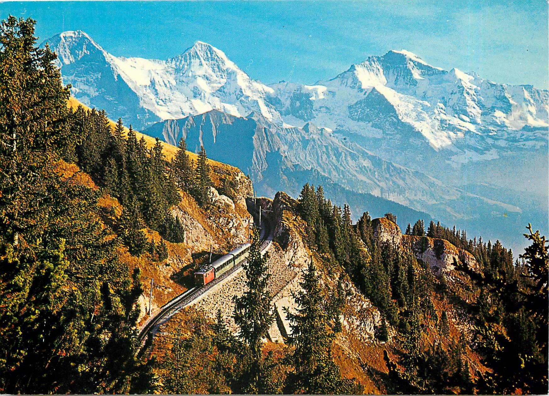 CPM Berner Oberland Vue sur Eiger Moench et Jungfrau avec le chemin de fer de la Schynige Platte