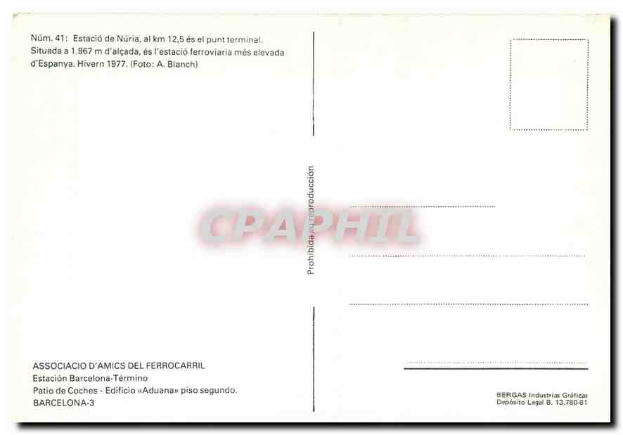 CPM Estacio de Nuria al km 12.5 — Verso