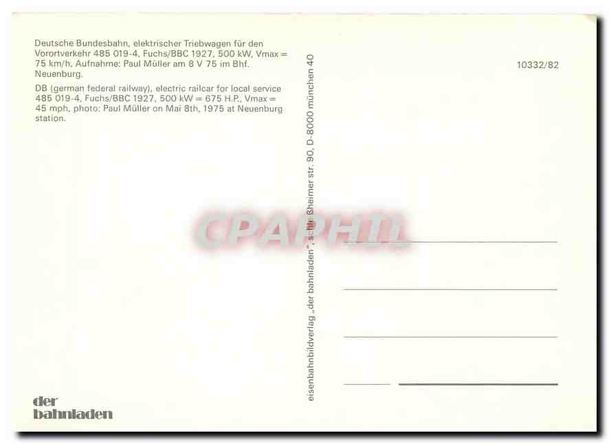CPM DB (german federal railway) electric railcar for local service 485 019-4 — Verso