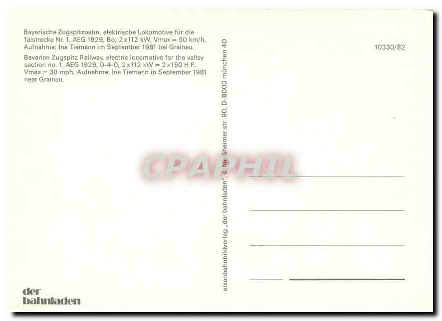 CPM Bavarian Zugspitz Railway electric locomotive for the valley section No.1 — Verso