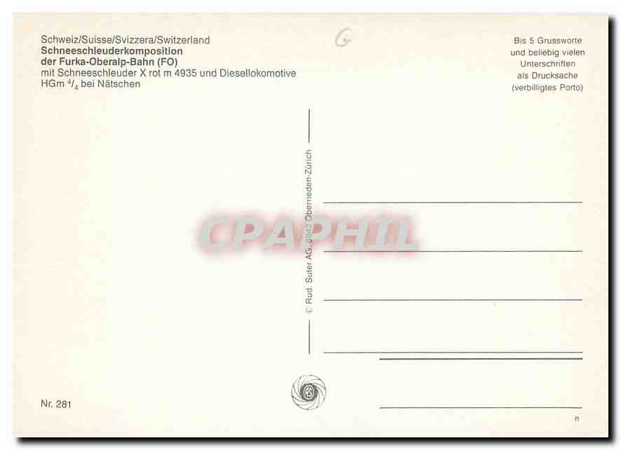 CPM Schneeschleuderkomposition der Kurka-Oberalp-Bahn (FO) — Verso