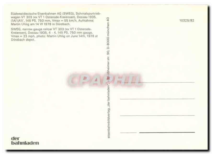 CPM SWEG narrow gauge railcar VT 303 — Verso